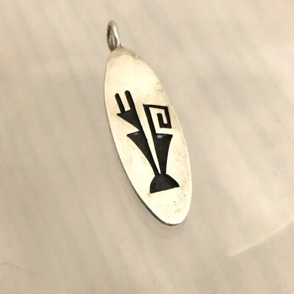 Vintage Watson Honanie Hopi Sterling Silver Overlay Abstract PENDANT - Picture 2 of 3